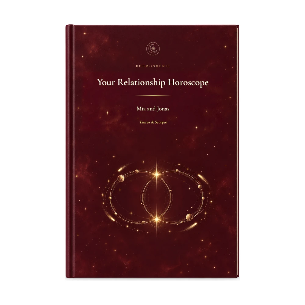 Relationship Horoscope Book: the front cover with your names and birth dates
