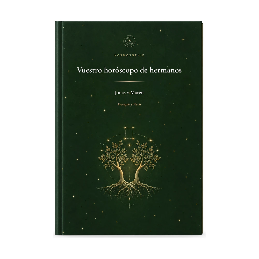 Libro de Horóscopo de Hermanos: la portada con vuestros nombres y fechas de nacimiento