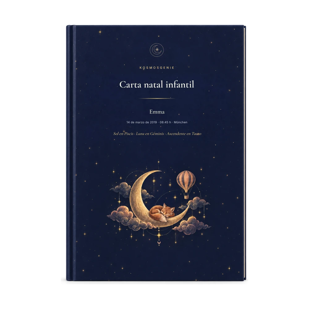 Libro de Carta Natal Infantil: portada frontal con tu nombre y datos de nacimiento