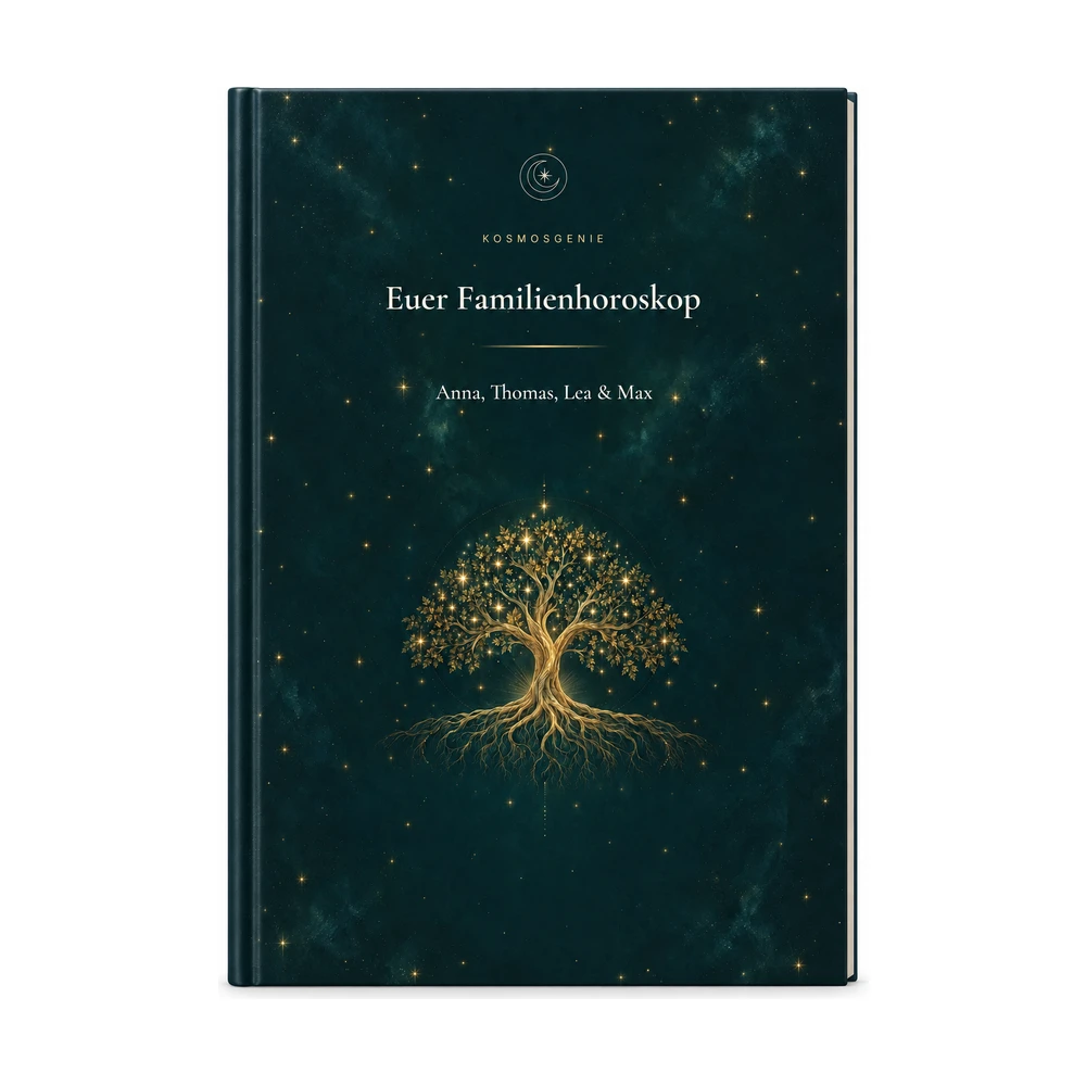 Familienhoroskop: das Cover von vorn mit euren Namen und Geburtsdaten