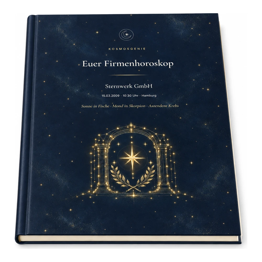 Firmenhoroskop als Premium Buch, flach liegend