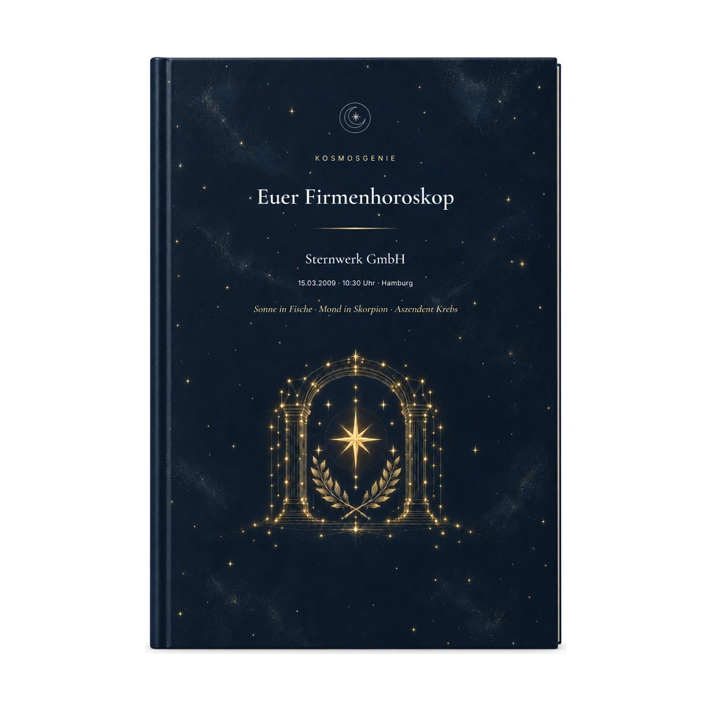 Firmenhoroskop: das Cover von vorn mit euren Namen und Geburtsdaten