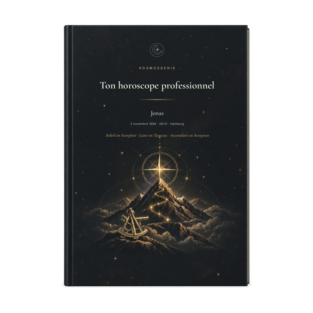 Livre de l’horoscope professionnel : couverture avec ton prénom et tes données de naissance