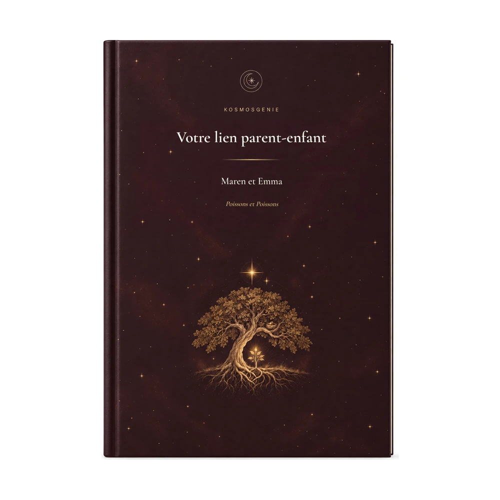 Livre de l’horoscope parent-enfant : la couverture vue de face avec vos prénoms et dates de naissance