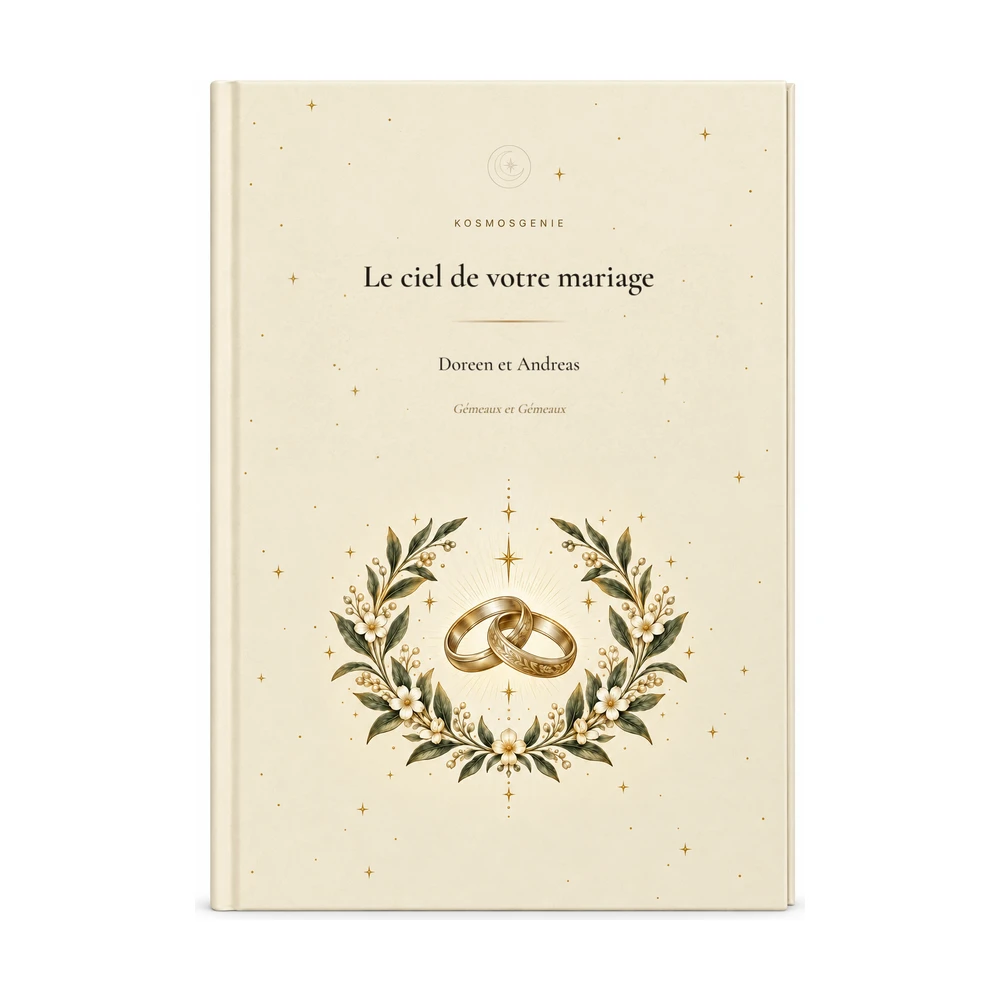 Livre de l’horoscope de mariage : la couverture avec vos prénoms et dates de naissance