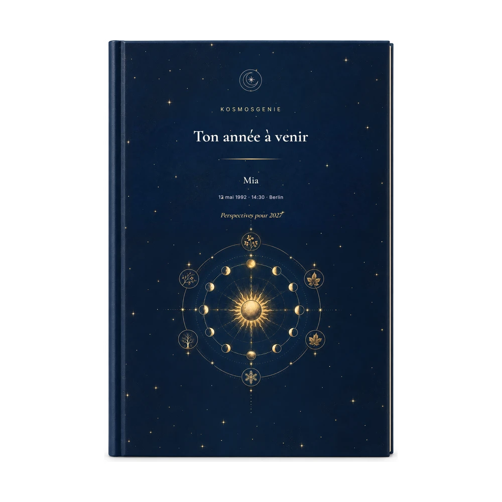 Horoscope annuel 2027 : la couverture vue de face avec ton prénom et tes données de naissance