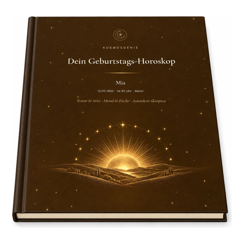 Geburtstags-Horoskop (Solar) als Premium Buch, flach liegend
