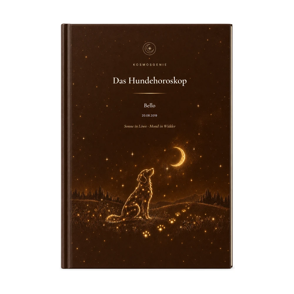 Hundehoroskop: das Cover von vorn mit deinem Namen und Geburtsdaten