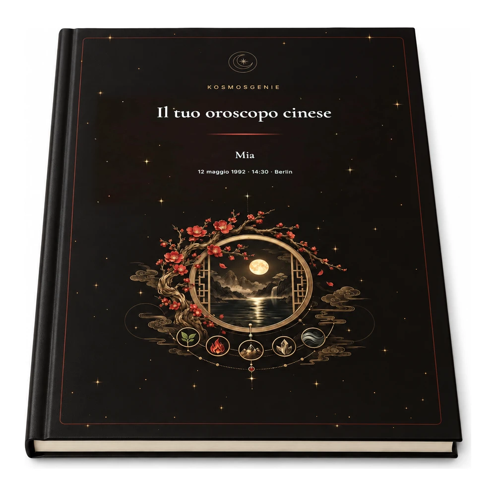 Libro dell’oroscopo cinese in edizione premium, aperto e adagiato