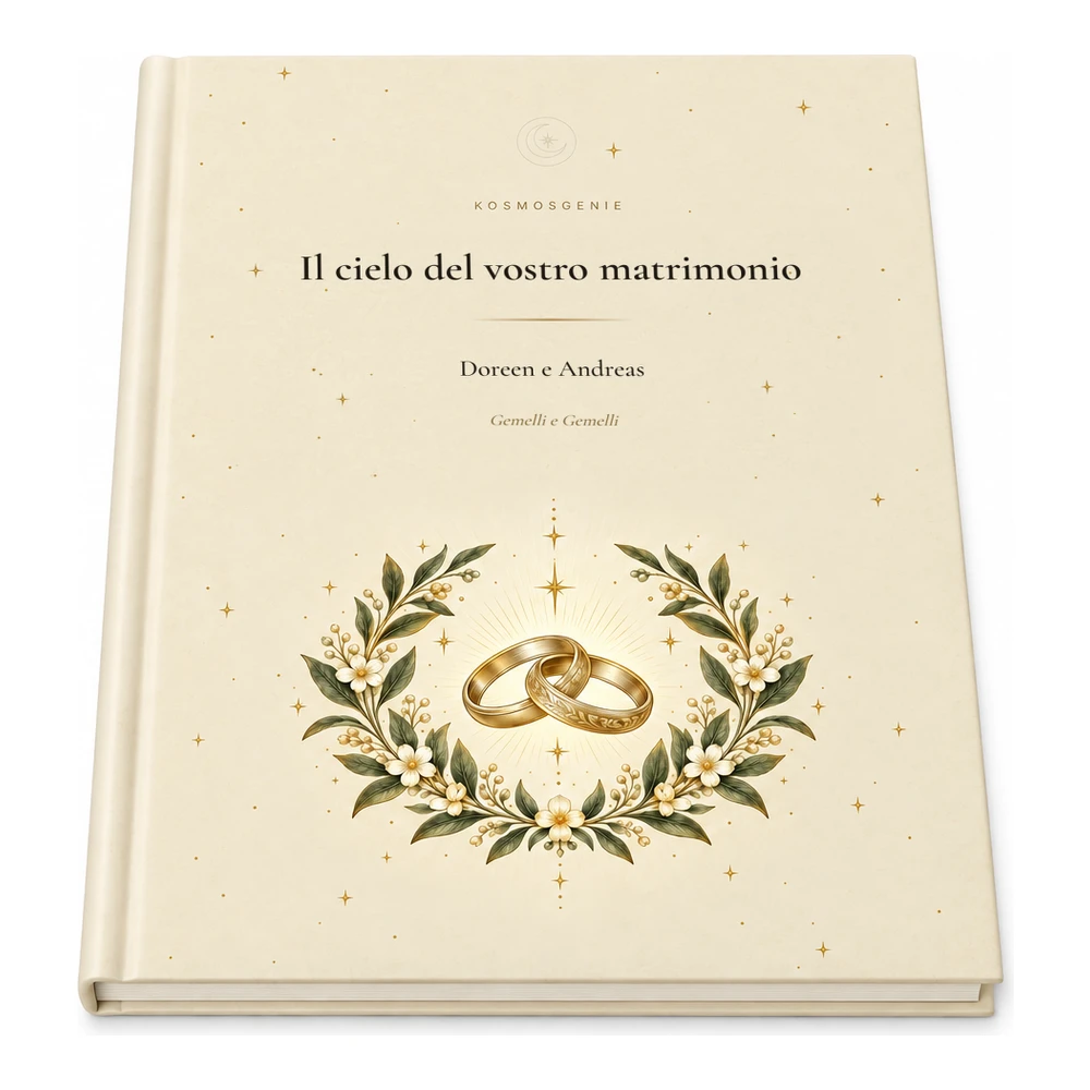 Libro dell'oroscopo del matrimonio Premium, fotografato aperto e in piano