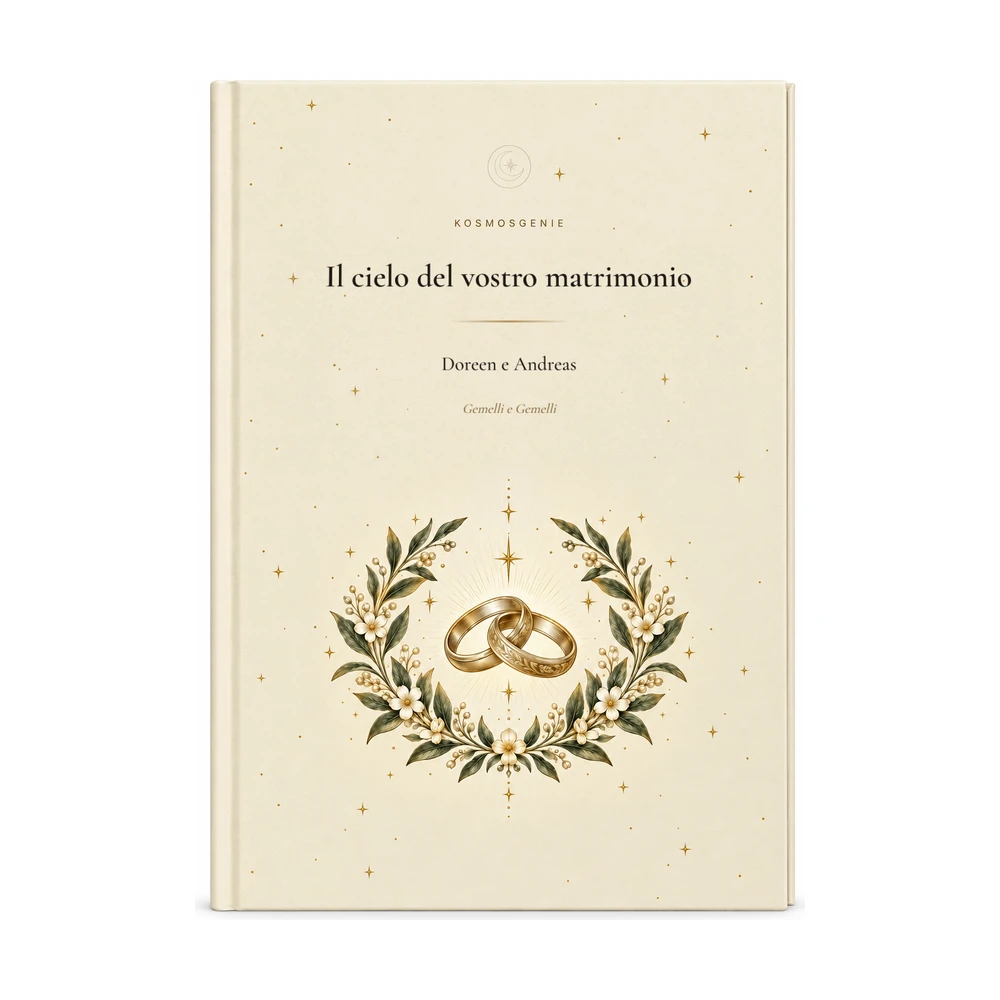 Libro dell'oroscopo del matrimonio: la copertina frontale con i vostri nomi e le date di nascita