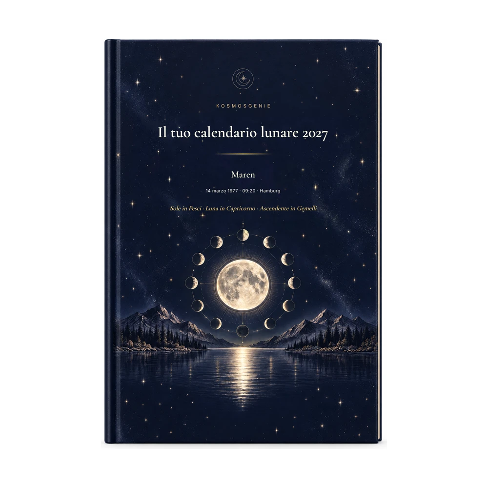 Calendario lunare personale 2027: la copertina vista da davanti, con il tuo nome e i tuoi dati di nascita