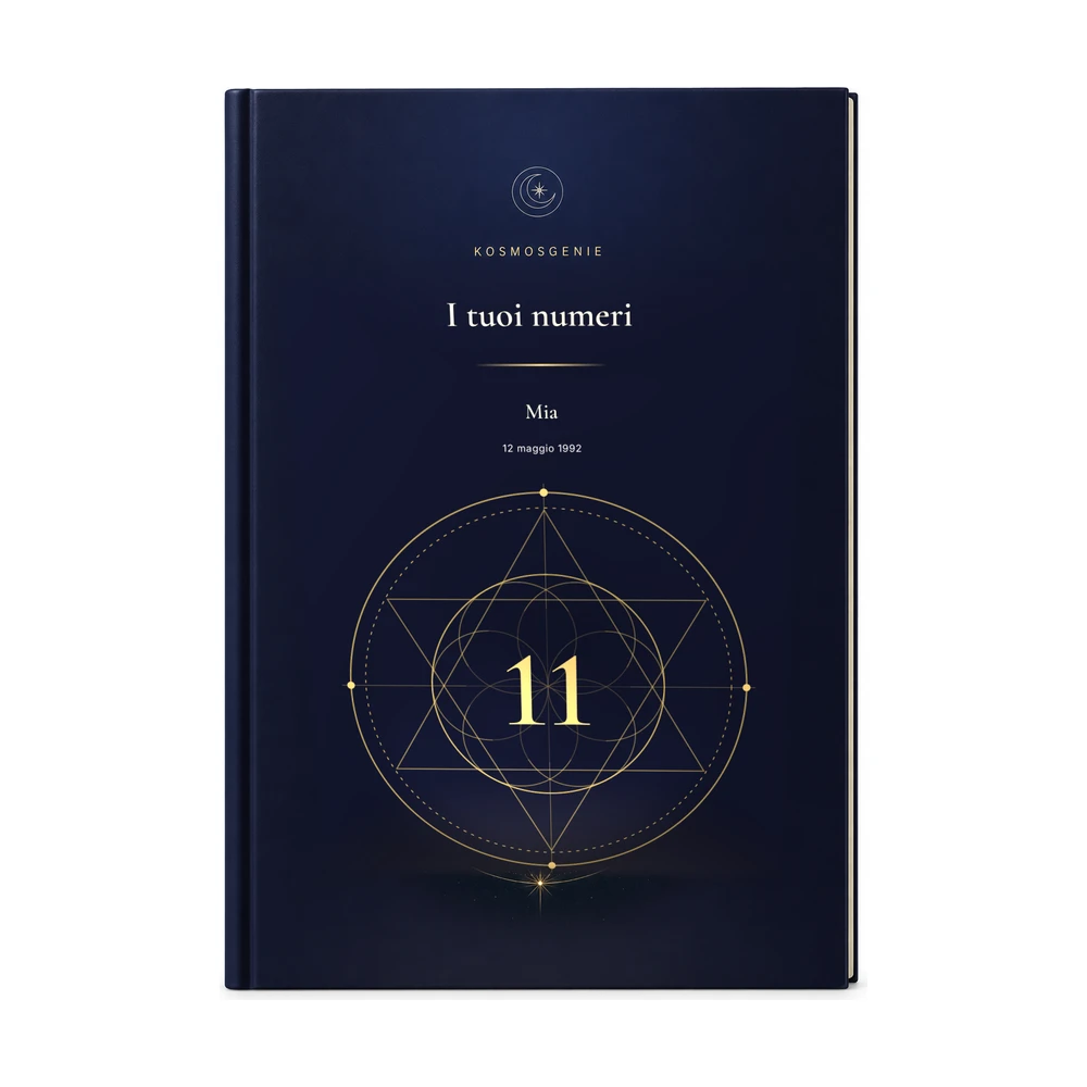 Libro di numerologia: la copertina frontale con il tuo nome e i tuoi dati di nascita