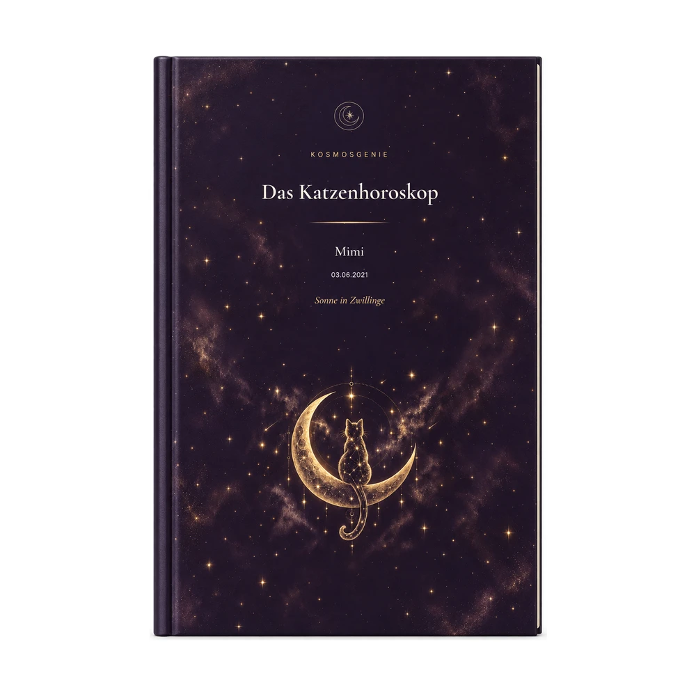 Katzenhoroskop: das Cover von vorn mit deinem Namen und Geburtsdaten