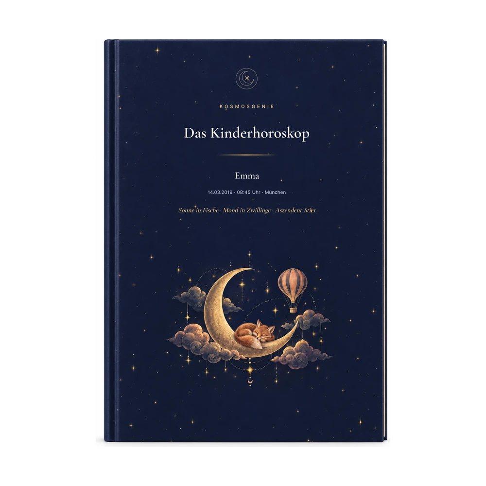 Kinderhoroskop: das Cover von vorn mit deinem Namen und Geburtsdaten