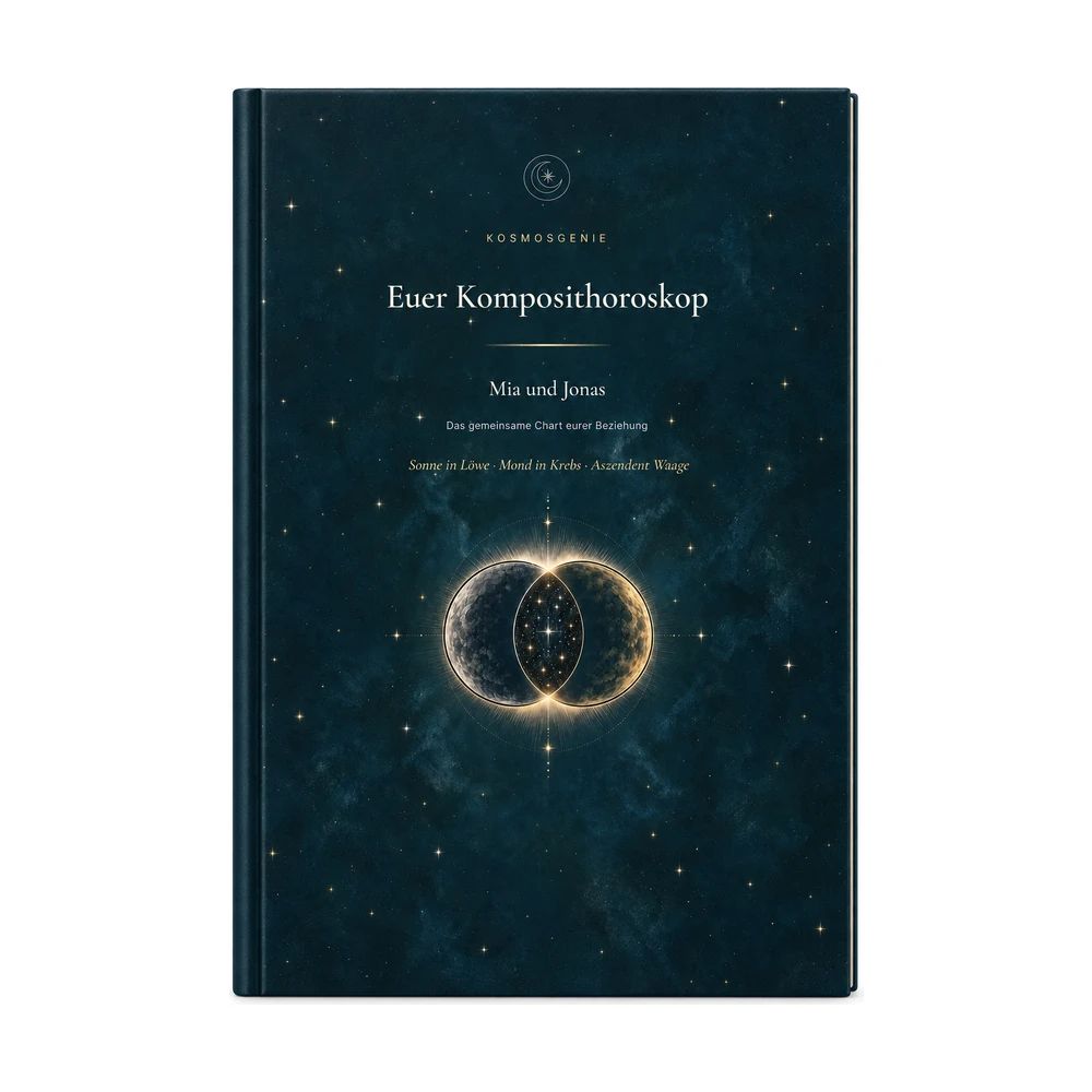 Komposithoroskop: das Cover von vorn mit euren Namen und Geburtsdaten