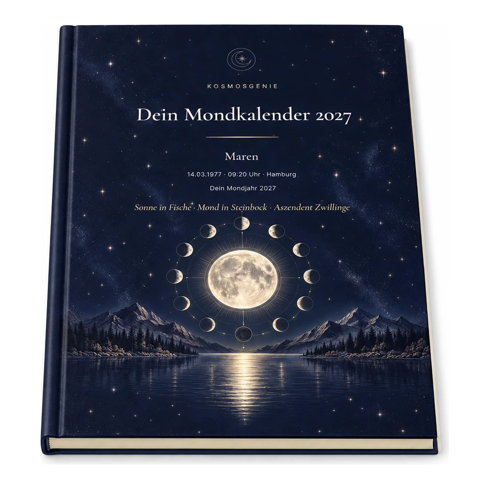 Persönlicher Mondkalender 2027 als Premium Buch, flach liegend