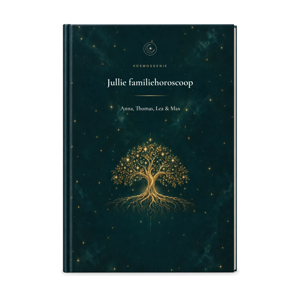 Familiehoroscoopboek: het cover van voren met jullie namen en geboortegegevens