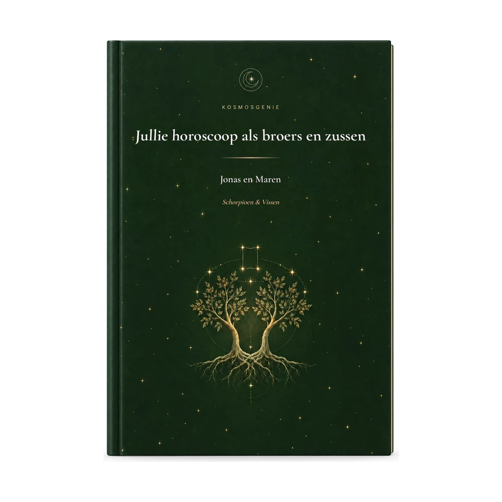 Horoscoopboek voor broers en zussen: het omslag van voren met jullie namen en geboortedatums