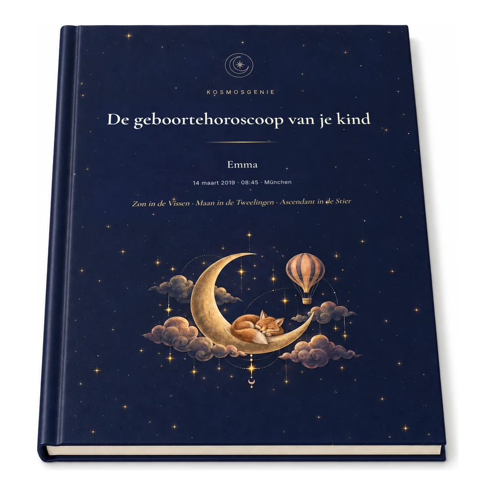Kinderhoroscoopboek als premiumboek, liggend afgebeeld