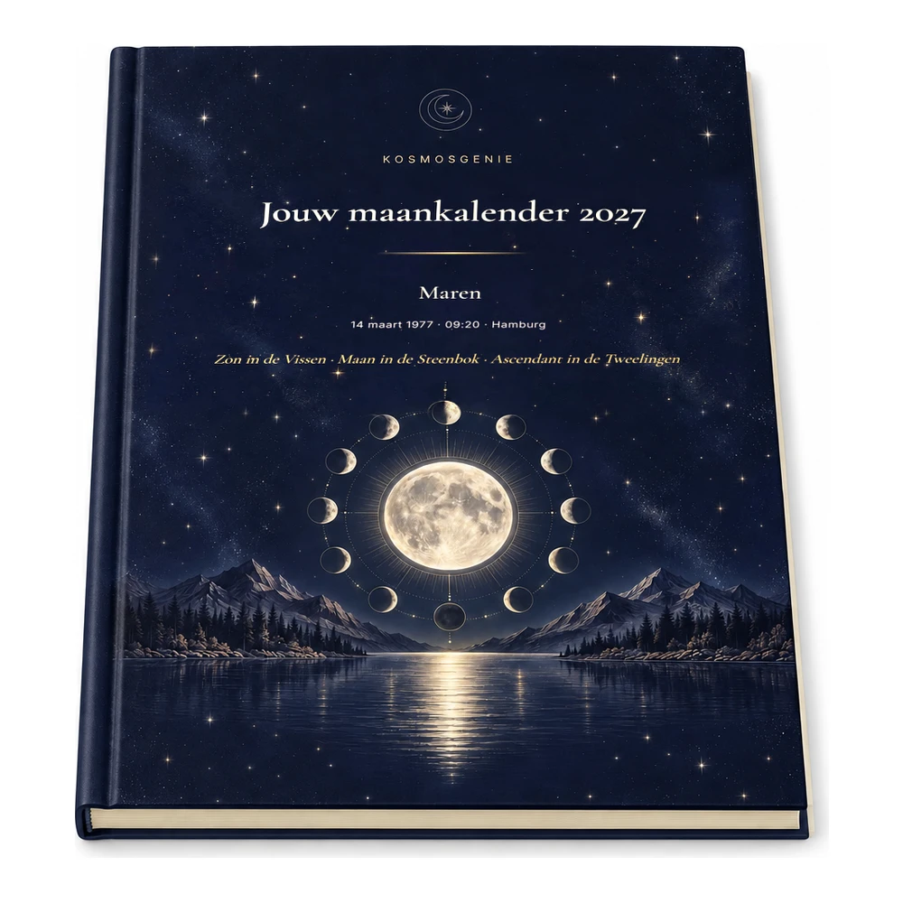Persoonlijke maankalender 2027 als premiumboek, openliggend
