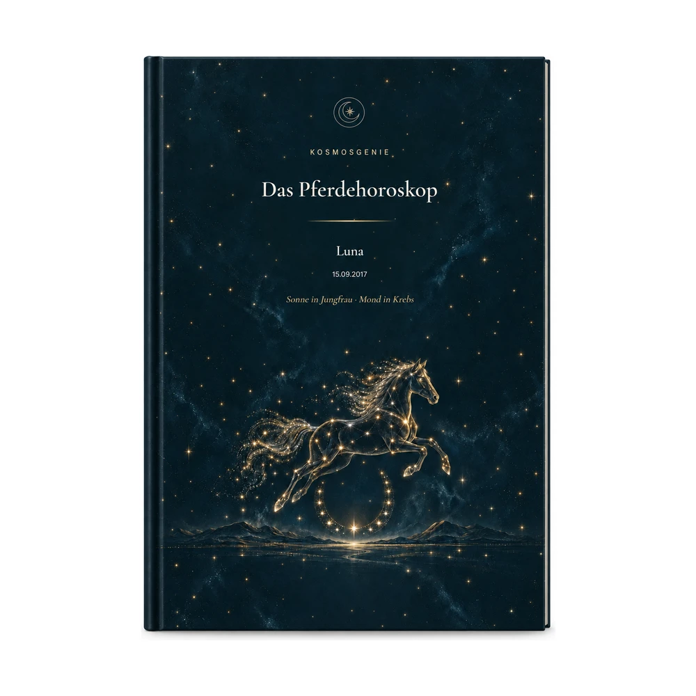 Pferdehoroskop: das Cover von vorn mit deinem Namen und Geburtsdaten